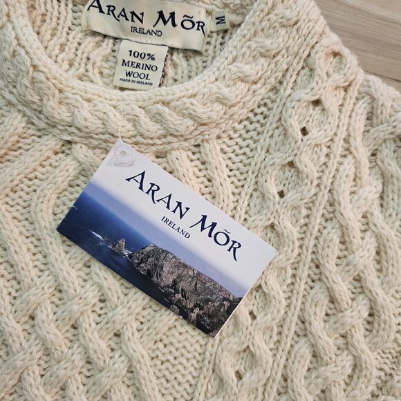 NWT Aran Mor 100% Wool Cable Knit Cream/Ivory Women's Sweater Size M - Picture 6 of 13